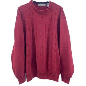 Oscar‎ De La Renta Men's Cable Knit Sweater XXL Wine Red Cabincore Fisherman